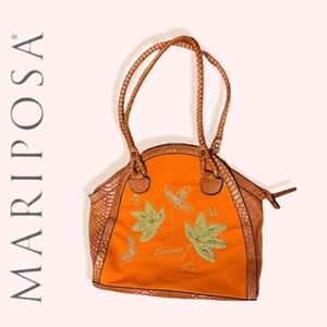 MARIPOSA Orange and Green Floral Handbag/ Shoulder Bag Floral